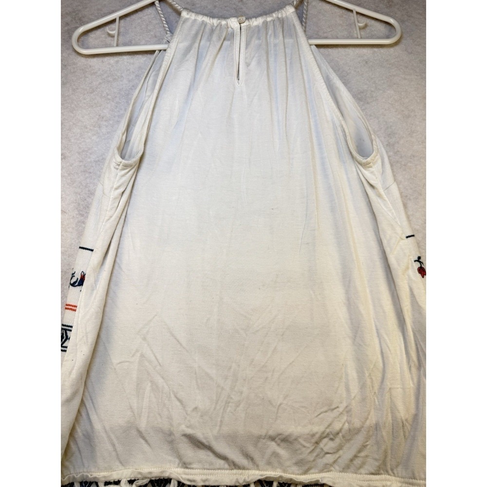 Skies Are Blue Embroidered Boho Peasant Dress Medium Floral Cream Tank - Picture 9 of 10